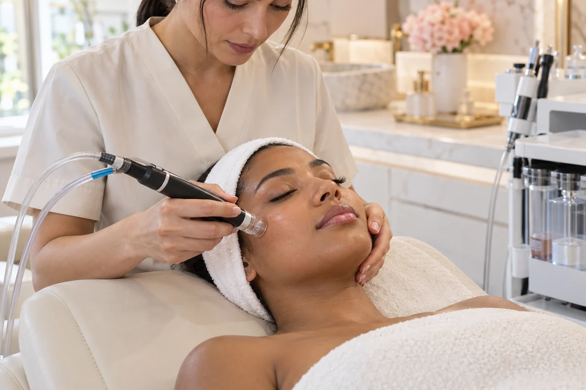 Facial treatment performed on a model