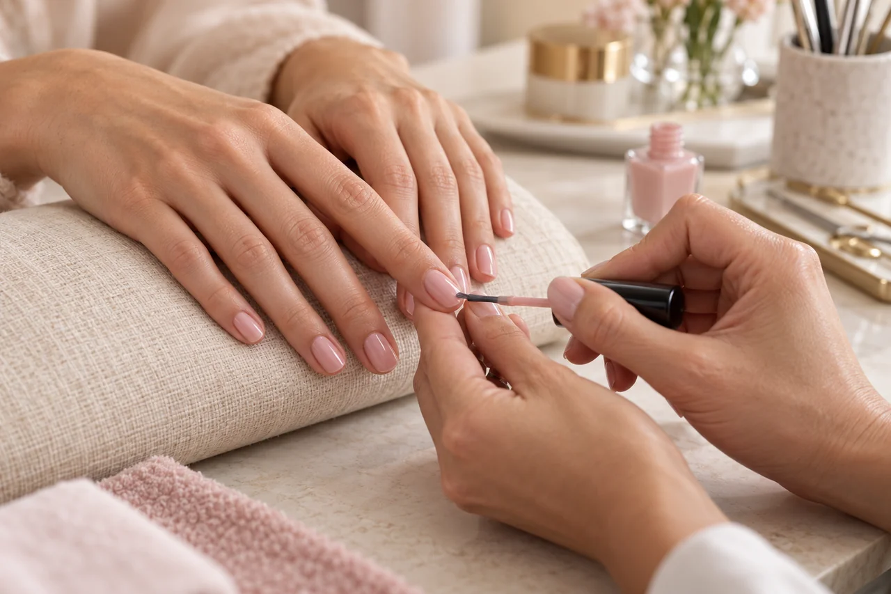 Professional manicure treatment in progress